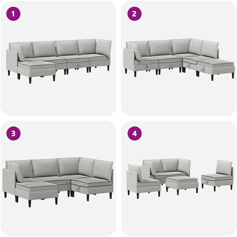 Sofa Svetainės baldų komplektas 5 vnt. Šviesiai pilka Audinys