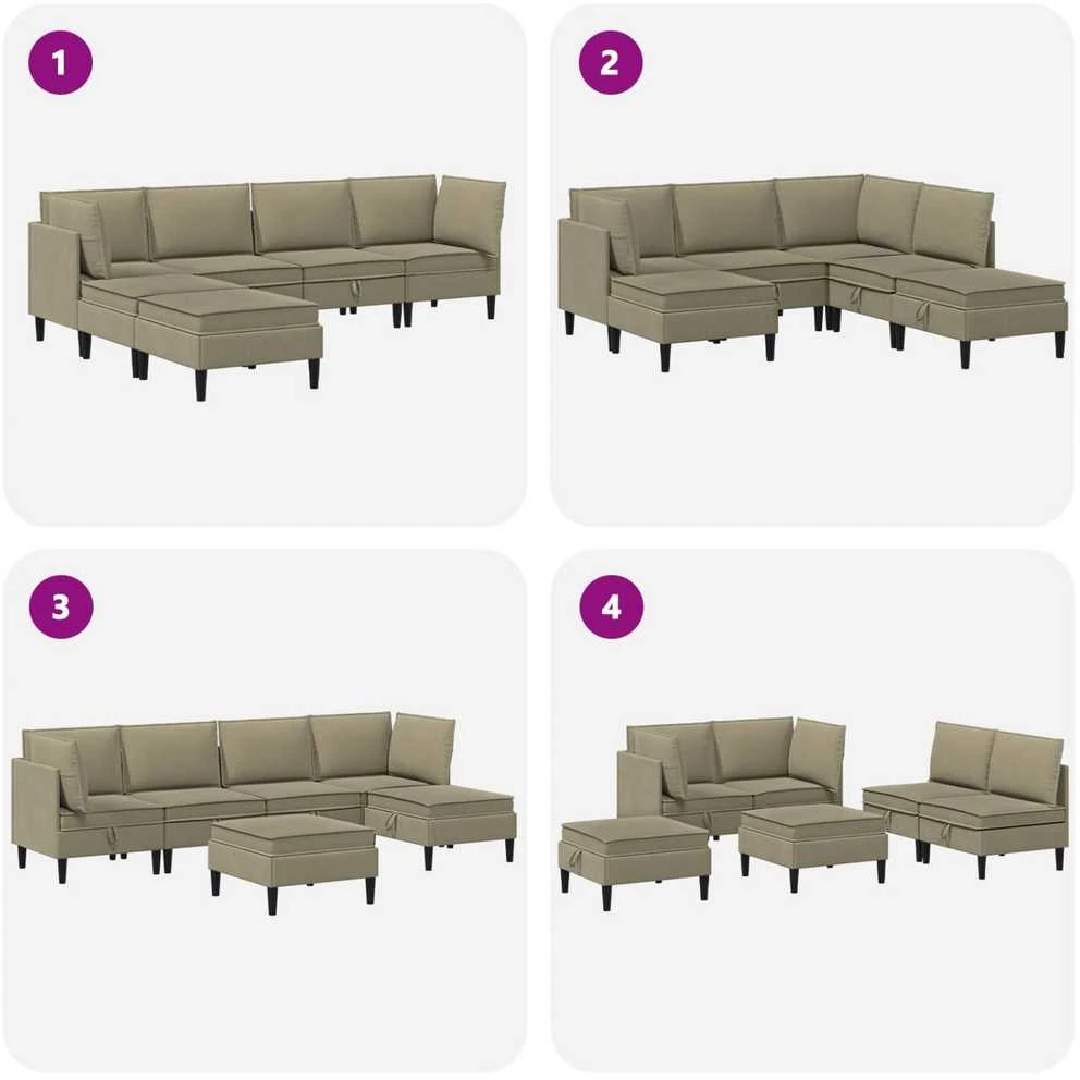 Sofa Svetainės baldų komplektas 6 vnt. Chaki Audinys