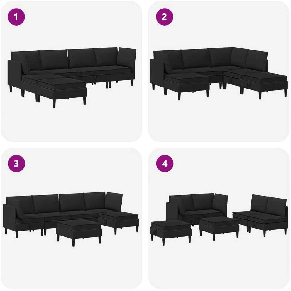 Sofa Svetainės baldų komplektas 6 vnt. Juoda Audinys