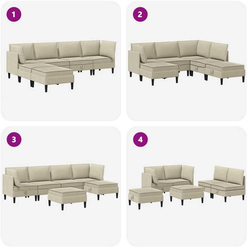 Sofa Svetainės baldų komplektas 6 vnt. Smėlio Audinys