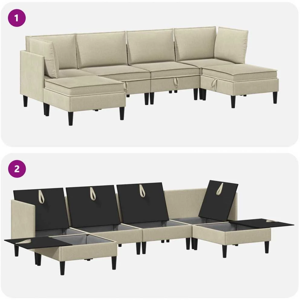 Sofa Svetainės baldų komplektas 6 vnt. Smėlio Audinys