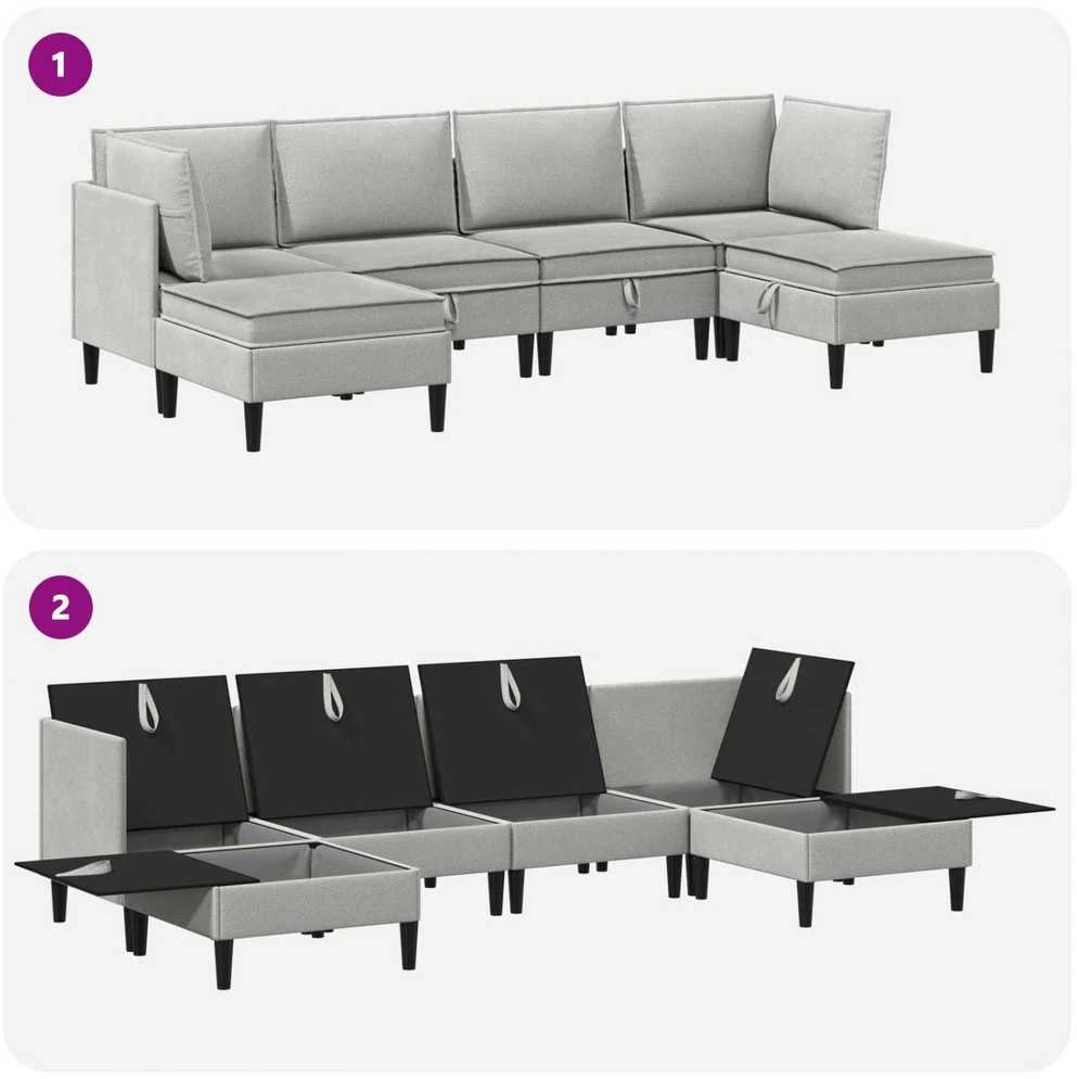 Sofa Svetainės baldų komplektas 6 vnt. Šviesiai pilka Audinys