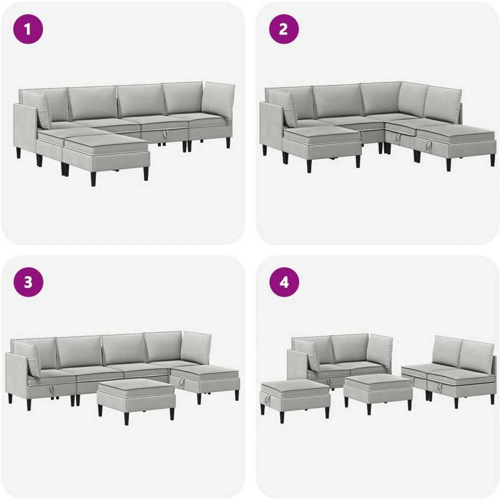 Sofa Svetainės baldų komplektas 6 vnt. Šviesiai pilka Audinys