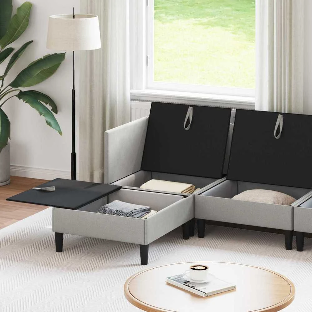 Sofa Svetainės baldų komplektas 6 vnt. Šviesiai pilka Audinys