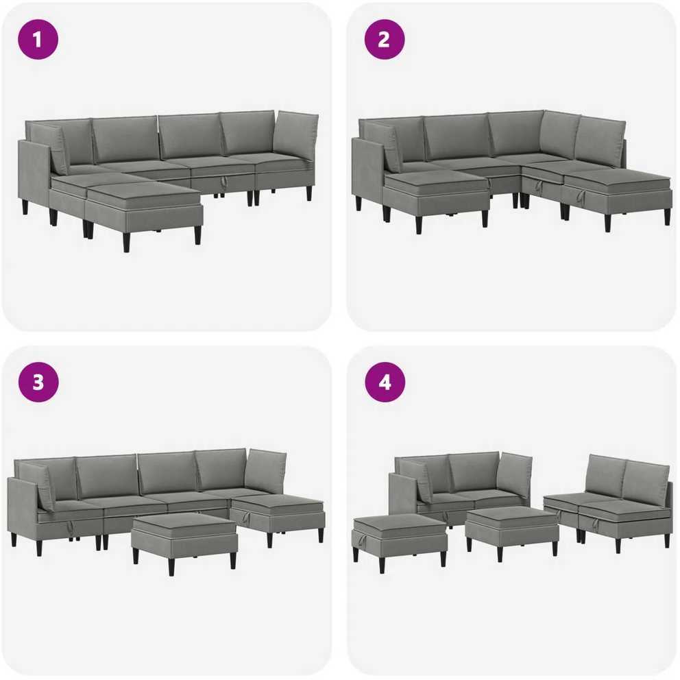 Sofa Svetainės baldų komplektas 6 vnt. Tamsiai pilka Audinys