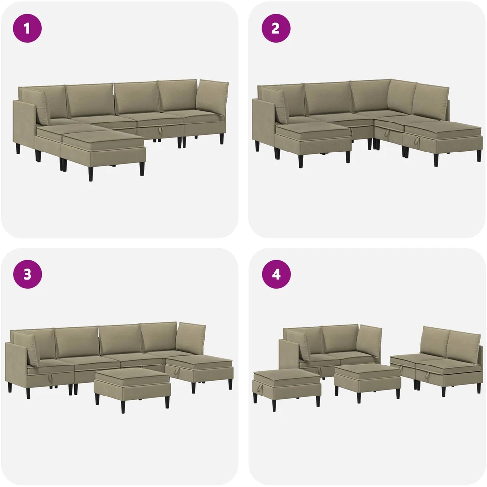 Sofa Svetainės baldų komplektas 6 vnt. Chaki Audinys