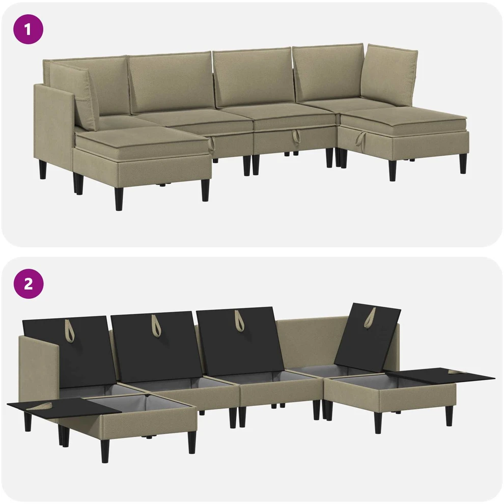 Sofa Svetainės baldų komplektas 6 vnt. Chaki Audinys