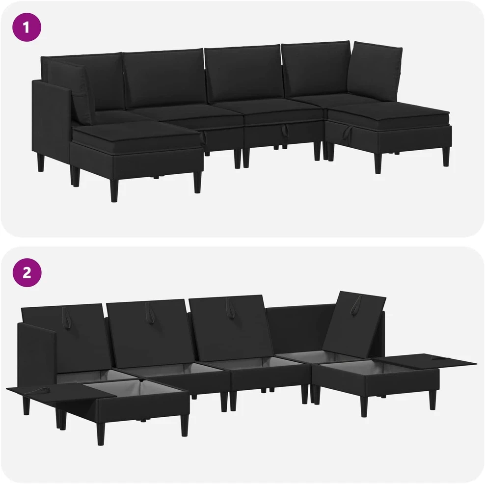 Sofa Svetainės baldų komplektas 6 vnt. Juoda Audinys