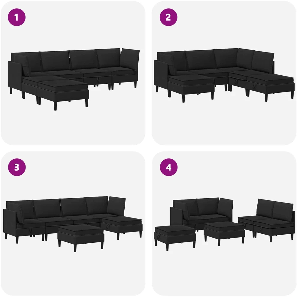 Sofa Svetainės baldų komplektas 6 vnt. Juoda Audinys