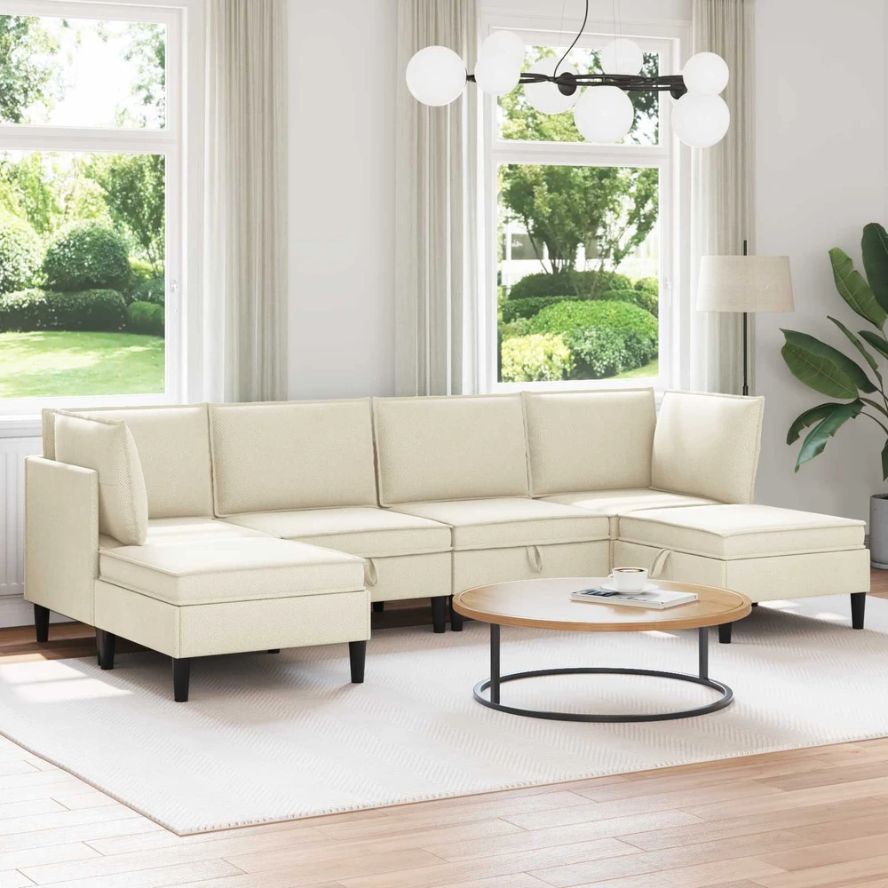 Sofa Svetainės baldų komplektas 6 vnt. Kreminė Audinys