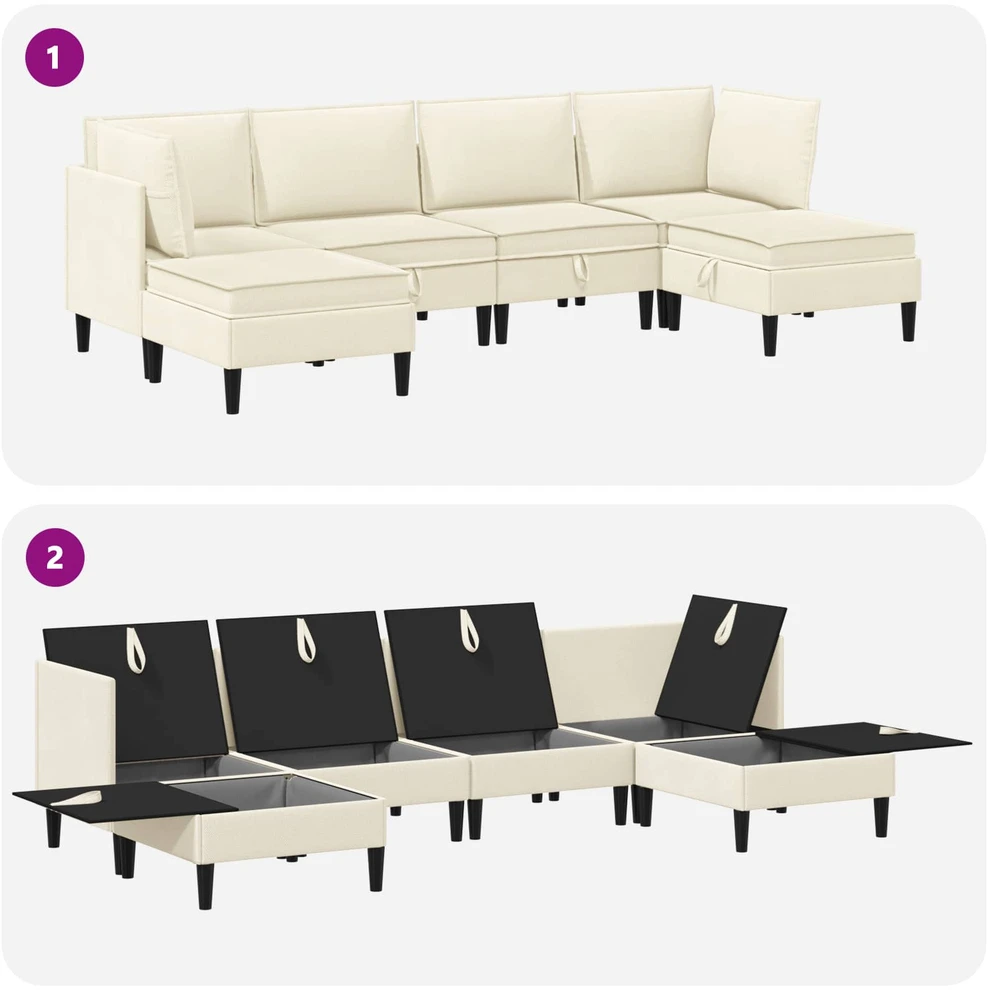 Sofa Svetainės baldų komplektas 6 vnt. Kreminė Audinys