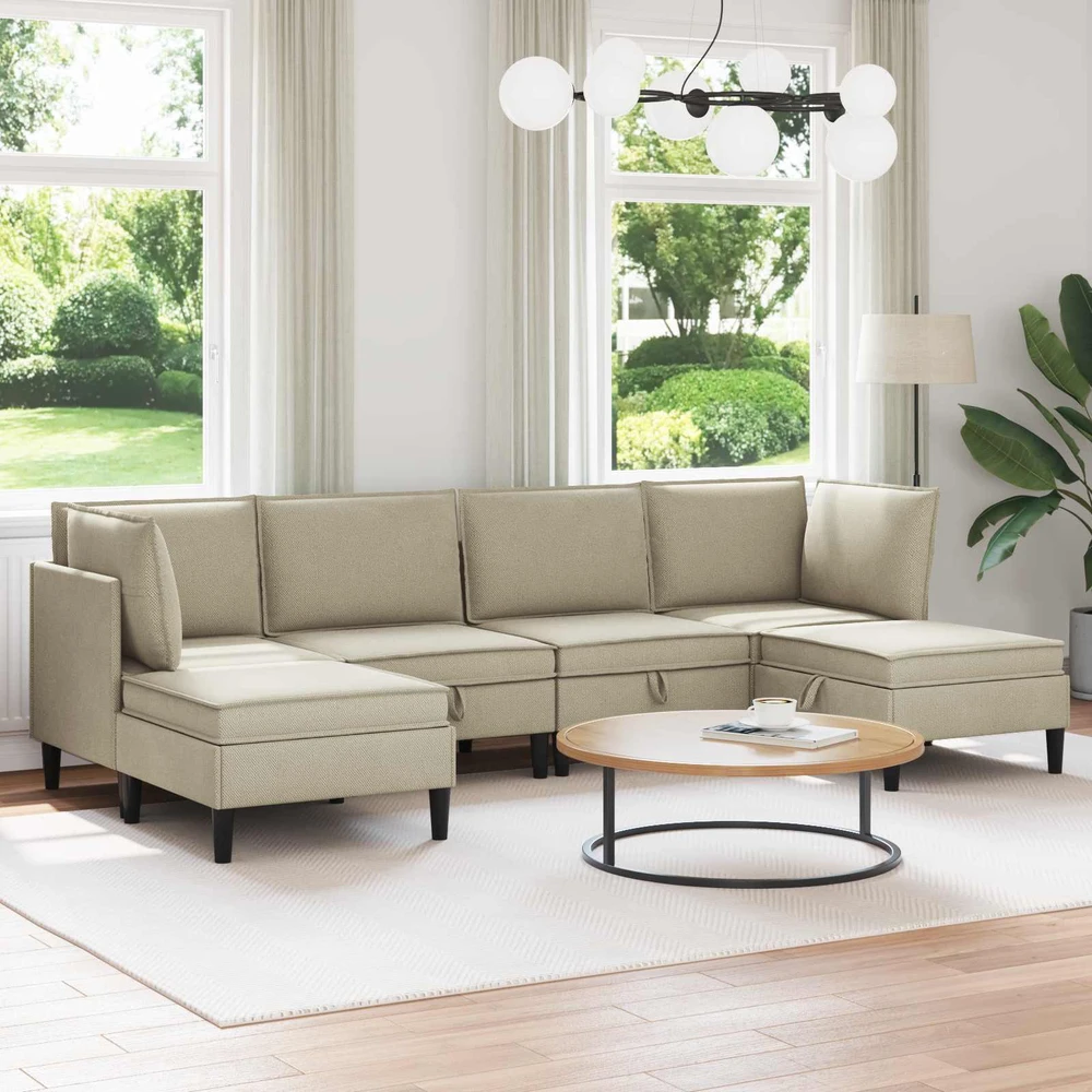 Sofa Svetainės baldų komplektas 6 vnt. Smėlio Audinys