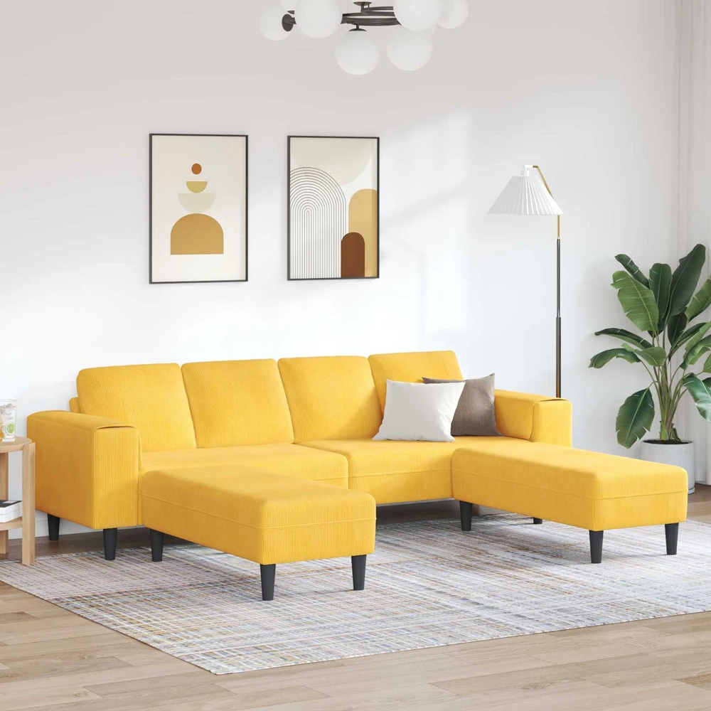 Sofa Šviesi geltona 250 x 188 x 76 cm Kordūrinis audinys
