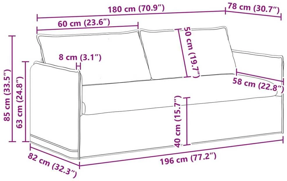 Sofa Šviesiai pilka 195 x 82 x 85 cm Metalas