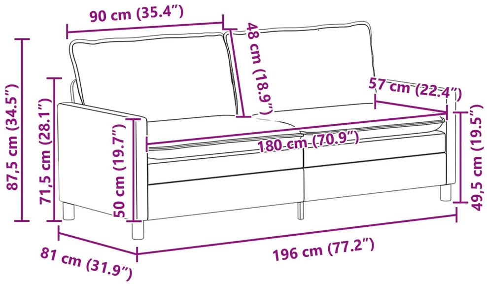 Sofa Šviesiai pilka 196 x 81 x 87,5 cm Audinys