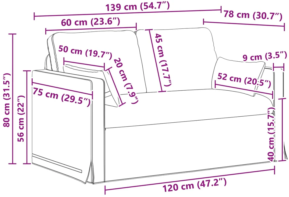 Sofa Tamsiai pilka 138 x 78 x 80 cm Metalas