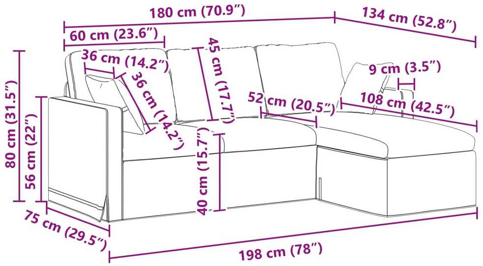 Sofa Tamsiai pilka 198 x 134 x 80 cm Aksomas