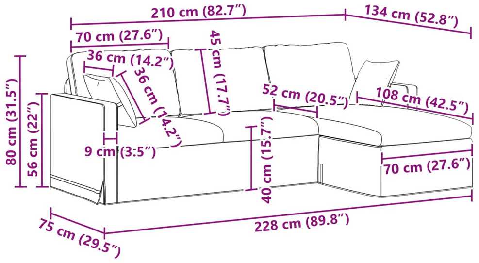 Sofa Tamsiai pilka 228 x 134 x 80 cm Aksomas