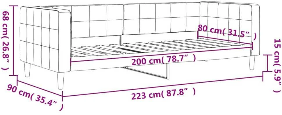 Sofa, tamsiai pilkos spalvos, 80x200cm, aksomas