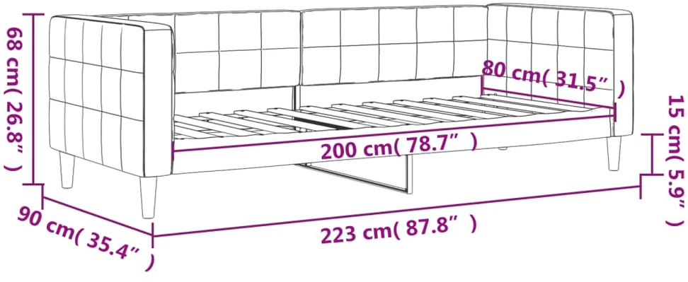 Sofa, tamsiai pilkos spalvos, 80x200cm, aksomas