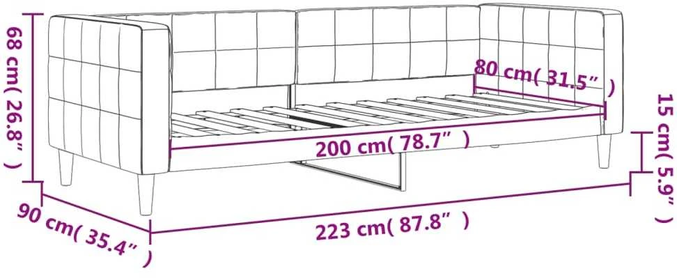 Sofa, tamsiai pilkos spalvos, 80x200cm, aksomas