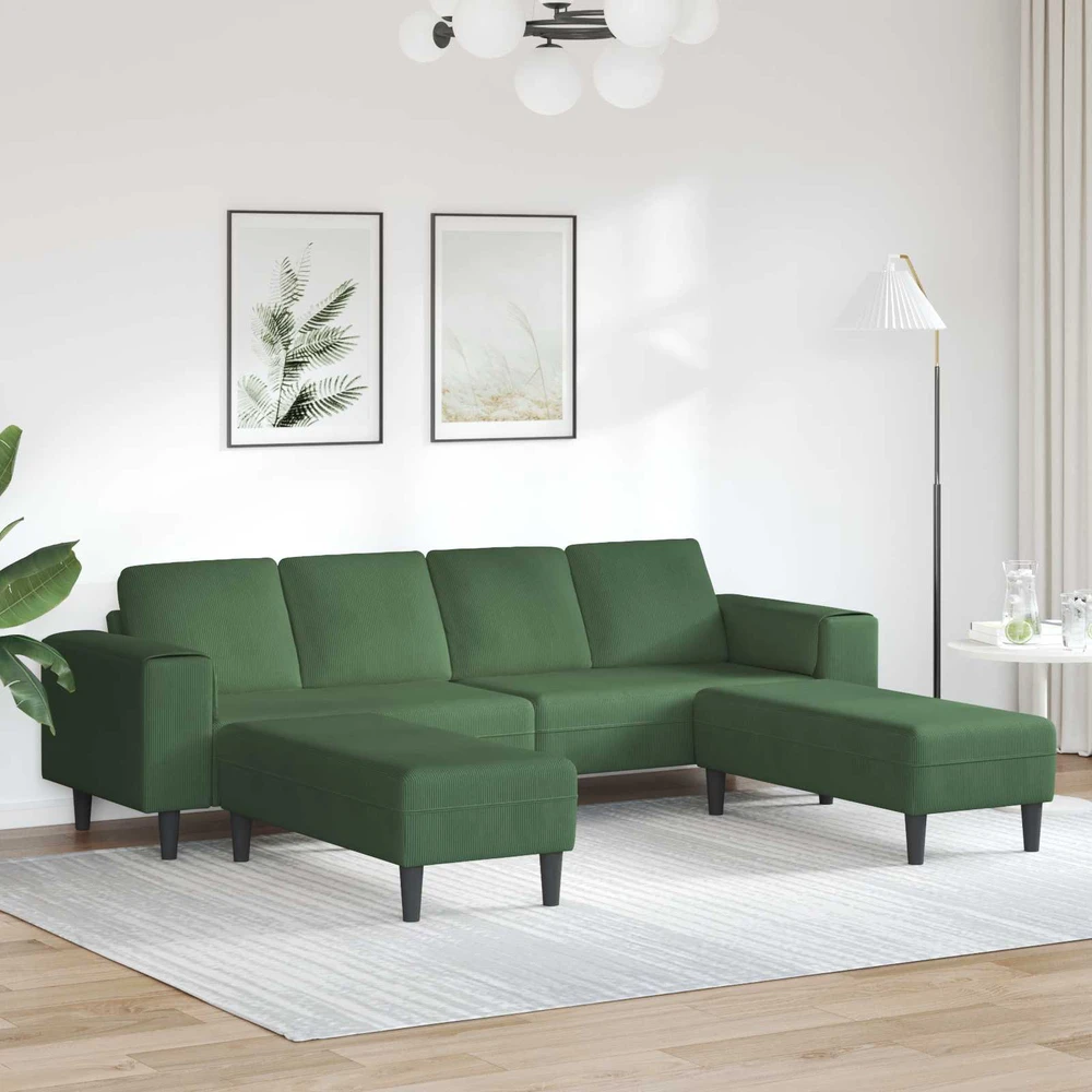 Sofa Tamsiai žalia 250 x 188 x 76 cm Kordūrinis audinys