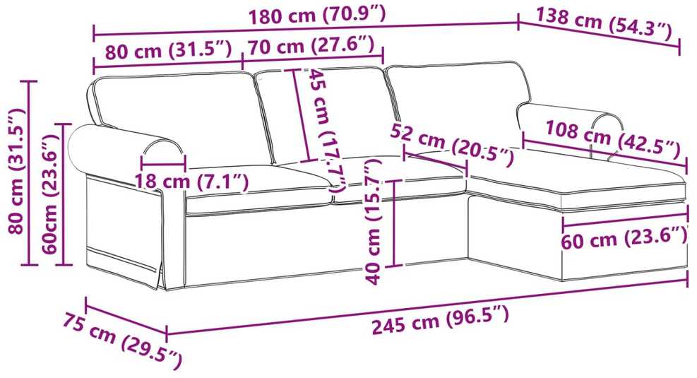 Sofa Tortora 245 x 138 x 80 cm audinys