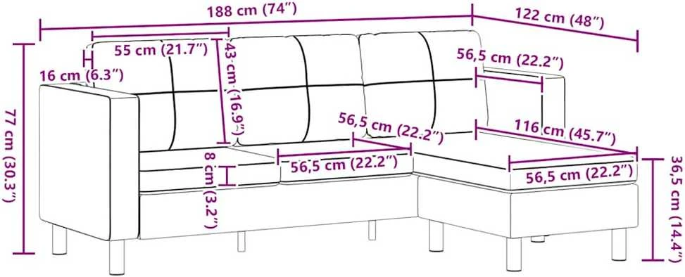 Sofa, trivietė, dirbtinė oda, balta