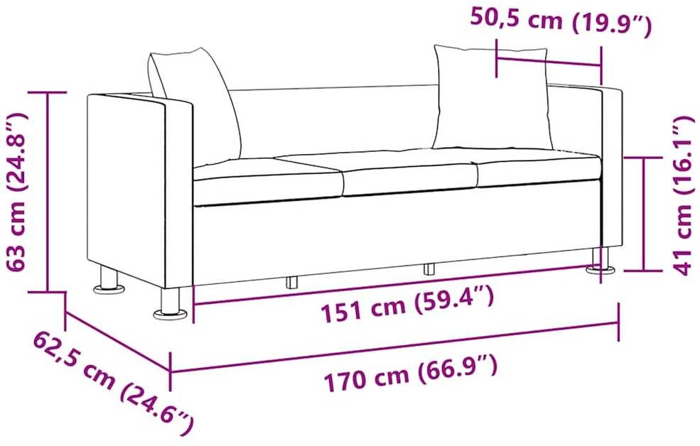 Sofa, trivietė, dirbtinė oda, juoda