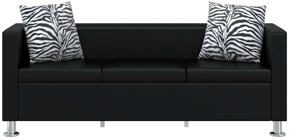 Sofa, trivietė, dirbtinė oda, juoda