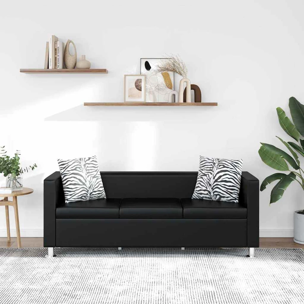 Sofa, trivietė, dirbtinė oda, juoda