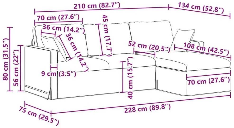 Sofa Vyno raudona 228 x 134 x 80 cm Aksomas
