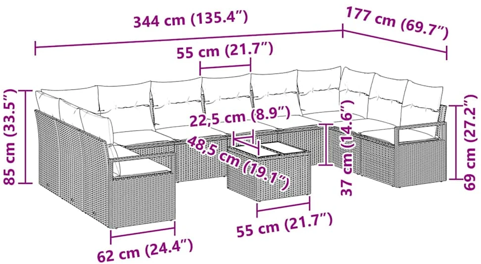 Sofos komplektas 11 vnt. Smėlio poliratanas