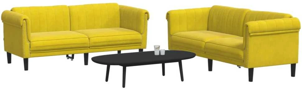 Sofa Sofos komplektas, 2 dalių, geltonos spalvos, aksomas