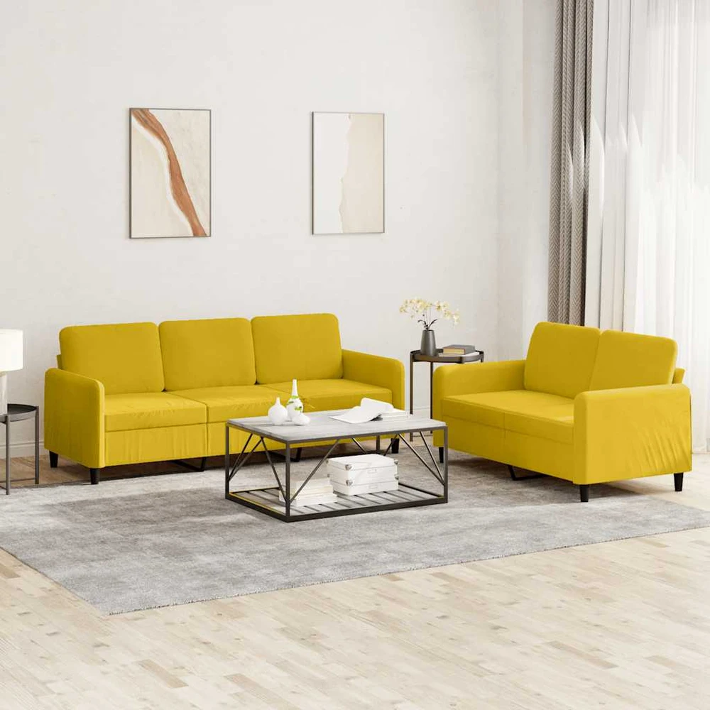 Sofa Sofos komplektas, 2 dalių, geltonos spalvos, aksomas