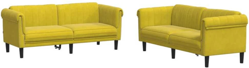Sofa Sofos komplektas, 2 dalių, geltonos spalvos, aksomas