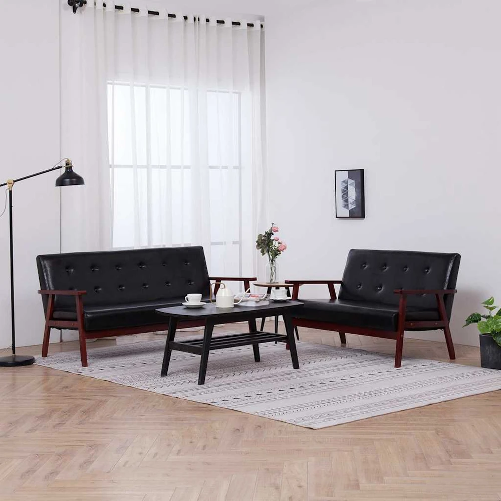 Sofa Sofos komplektas, 2 dalių, juodos spalvos, dirbtinė oda