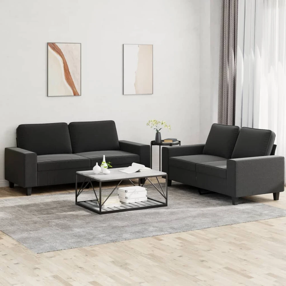 Sofa Sofos komplektas, 2 dalių, juodos spalvos, audinys