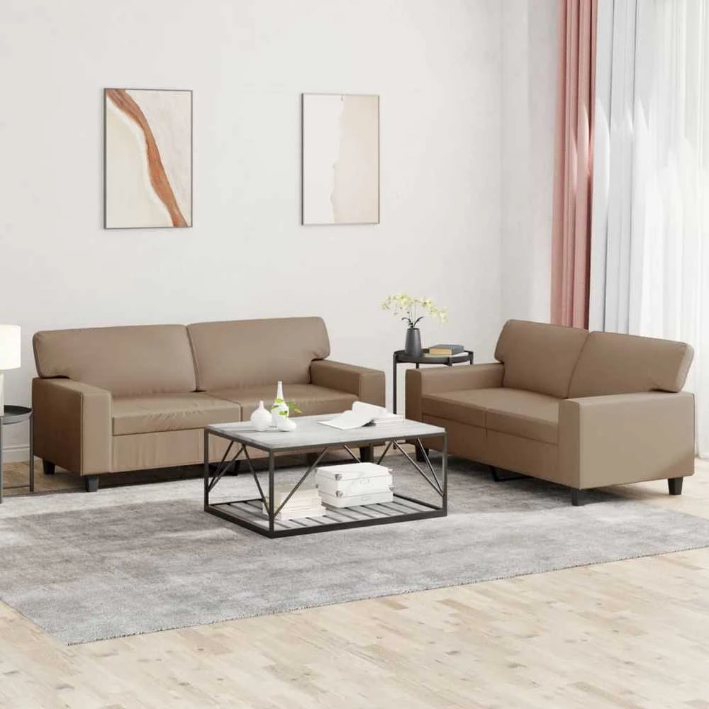 Sofa Sofos komplektas, 2 dalių, kapučino spalvos, dirbtinė oda