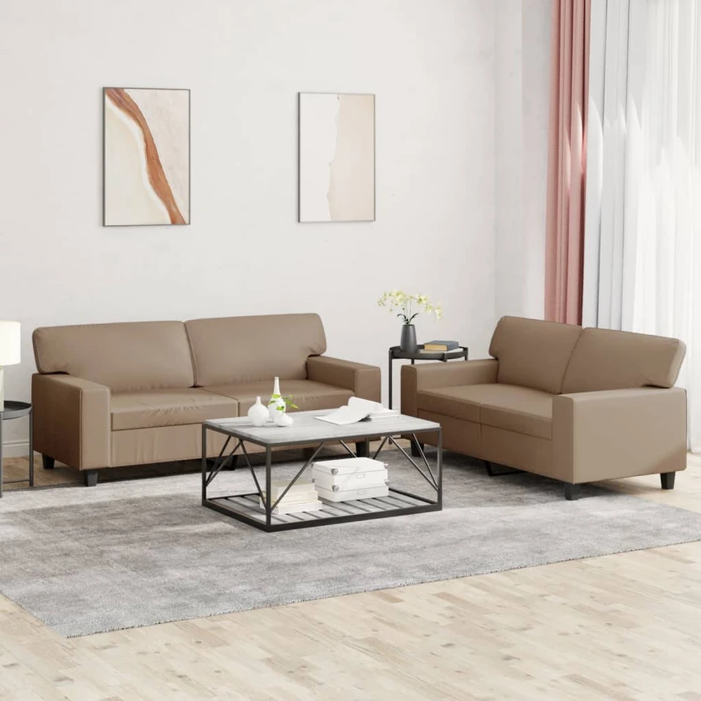 Sofa Sofos komplektas, 2 dalių, kapučino spalvos, dirbtinė oda