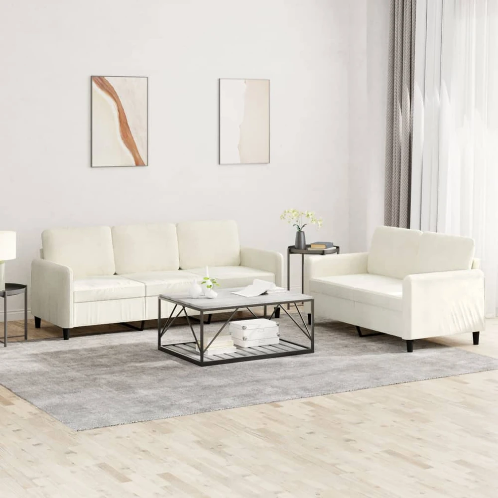 Sofa Sofos komplektas, 2 dalių, kreminės spalvos, aksomas