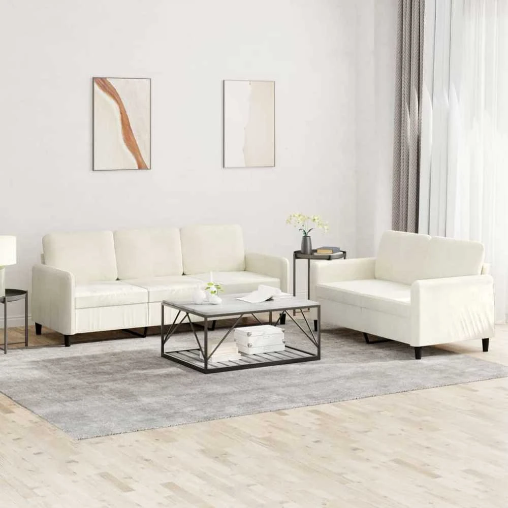 Sofa Sofos komplektas, 2 dalių, kreminės spalvos, aksomas