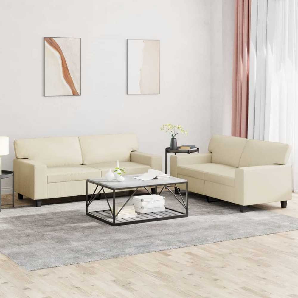 Sofa Sofos komplektas, 2 dalių, kreminės spalvos, dirbtinė oda