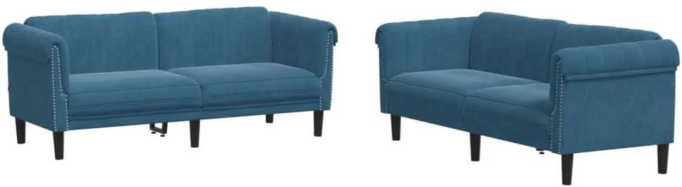 Sofa Sofos komplektas, 2 dalių, mėlynos spalvos, aksomas