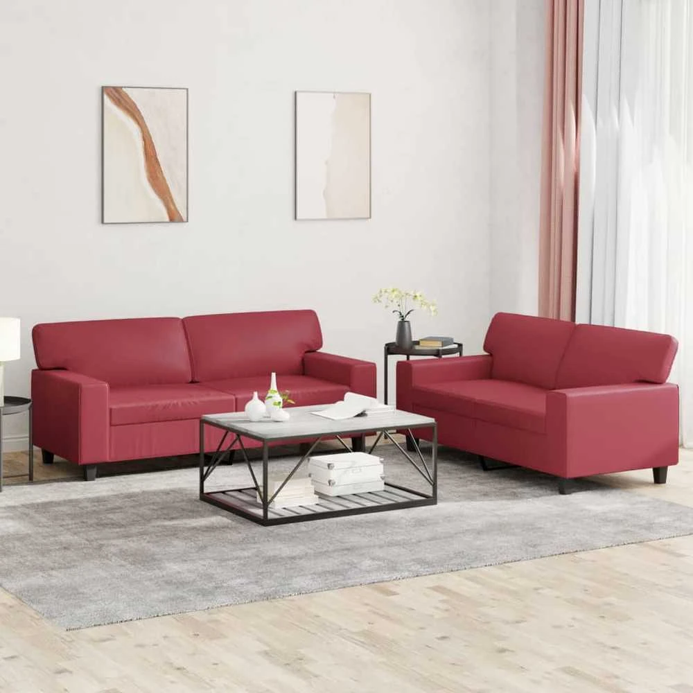 Sofa Sofos komplektas, 2 dalių, raudonojo vyno spalvos, dirbtinė oda