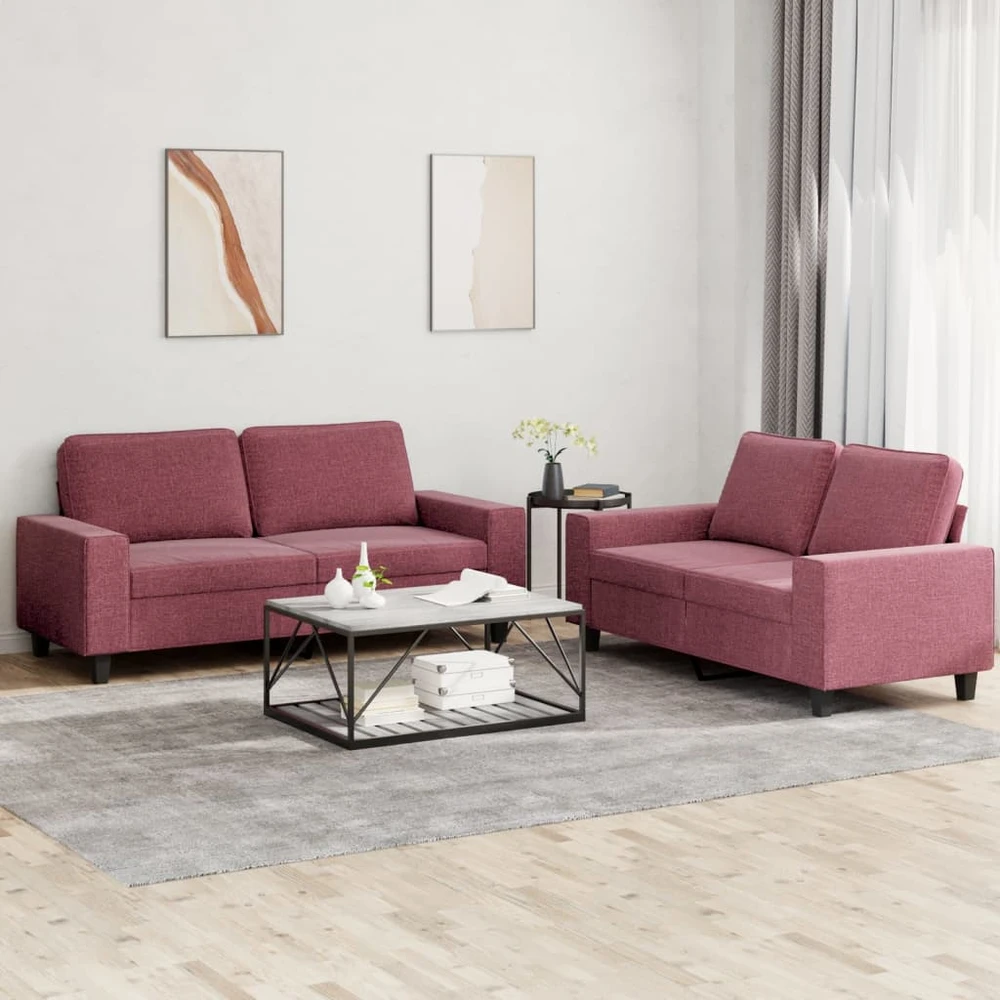 Sofa Sofos komplektas, 2 dalių, raudonojo vyno spalvos, audinys