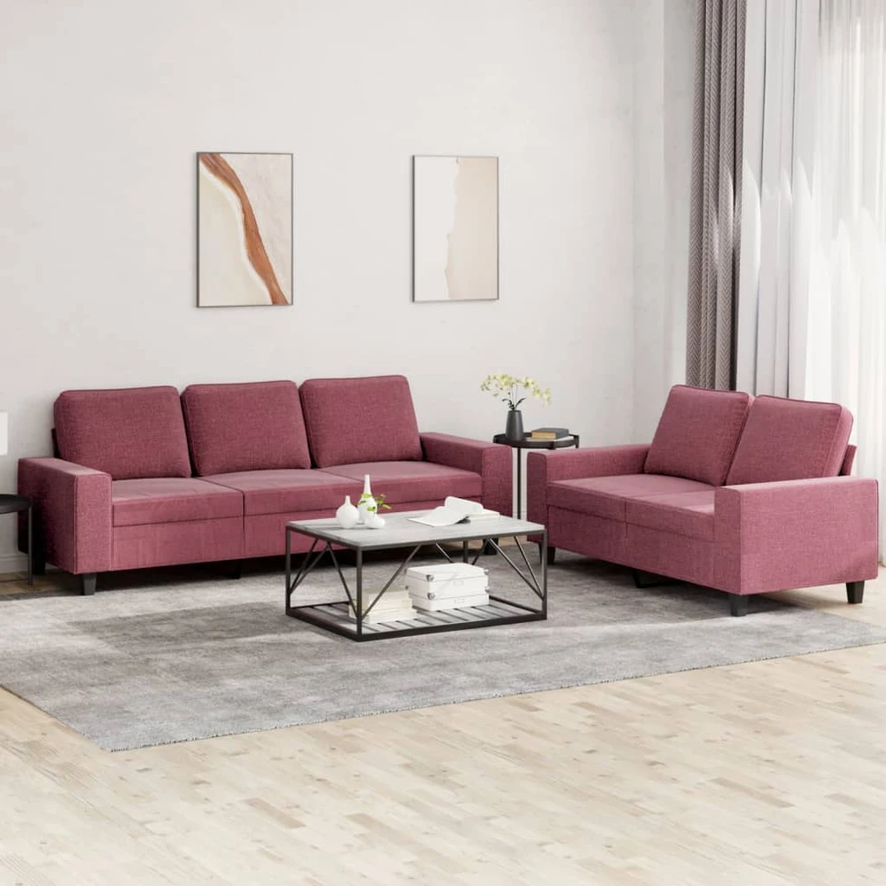 Sofa Sofos komplektas, 2 dalių, raudonojo vyno spalvos, audinys