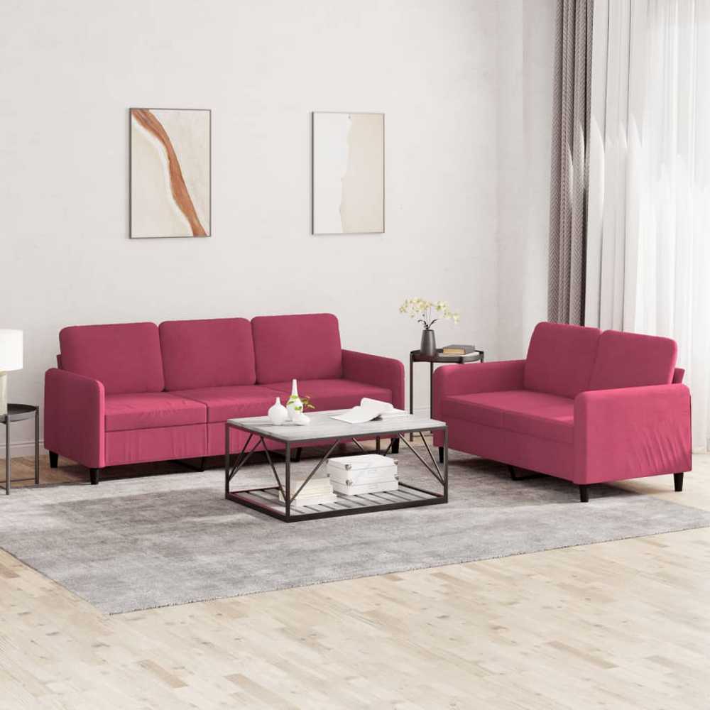 Sofa Sofos komplektas, 2 dalių, raudonojo vyno spalvos, aksomas