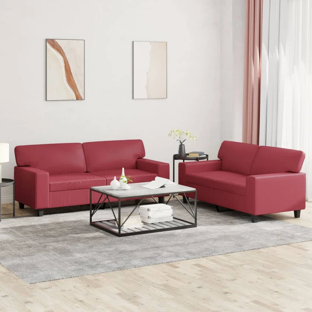 Sofa Sofos komplektas, 2 dalių, raudonojo vyno spalvos, dirbtinė oda
