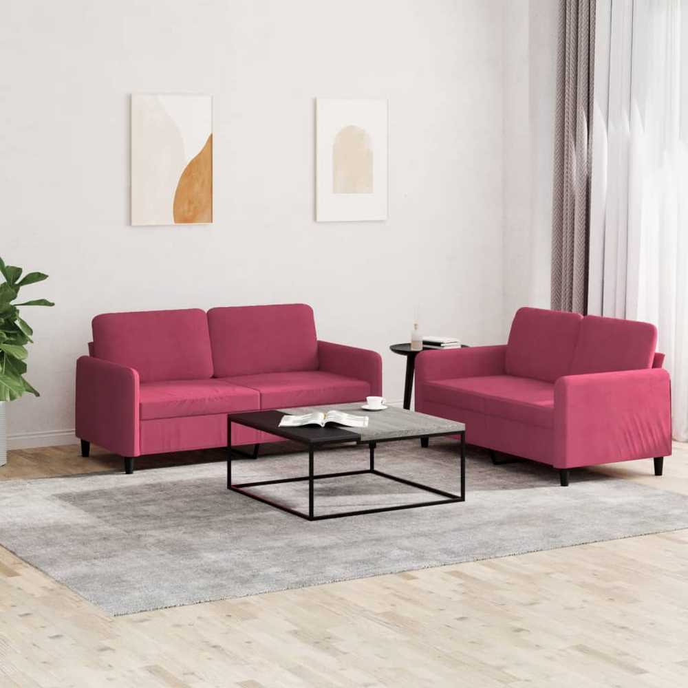 Sofa Sofos komplektas, 2 dalių, raudonojo vyno spalvos, aksomas